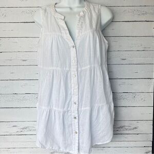 Sigrid Olsen White Linen Button Up Sleeveless Tunic